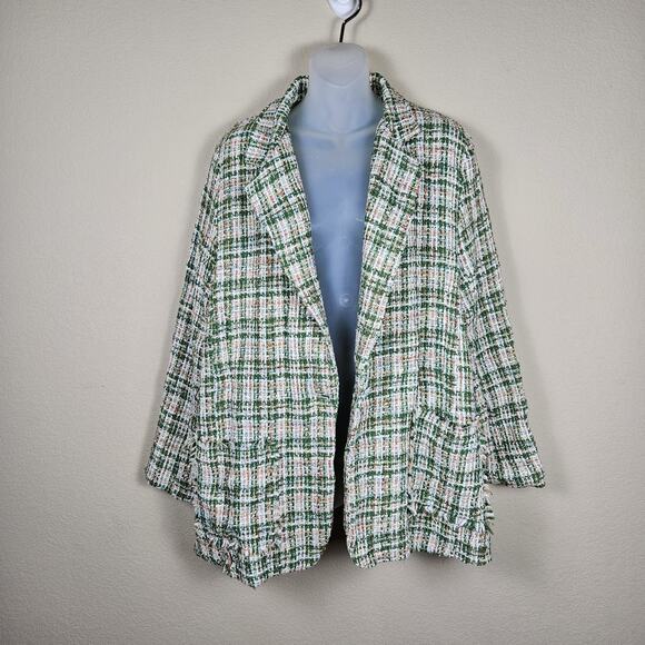 Anthropologie POL Evie Boucle Tweed Jacket S Blazer Woven Overcoat Plaid Cottage - Picture 4 of 16